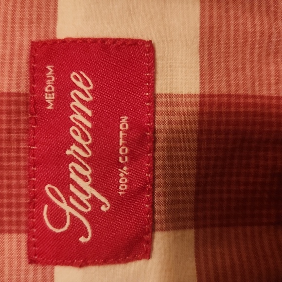 Supreme Red and White Gingam Long Sleeve Button Cuffes Button Front Shirt - Picture 9 of 9